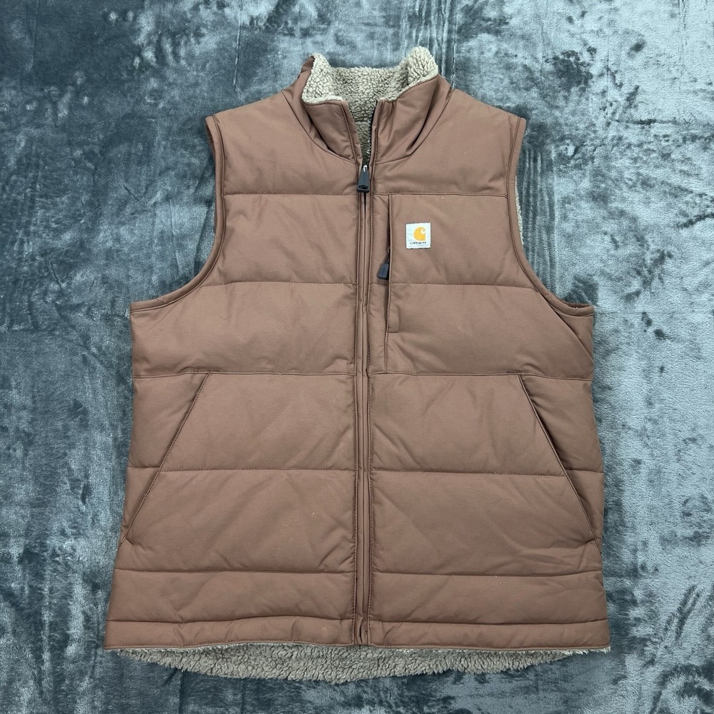Carhartt Women's Reversible Montana Puffer Sherpa Vest OV5607-W Sm 4-6 Brown EUC